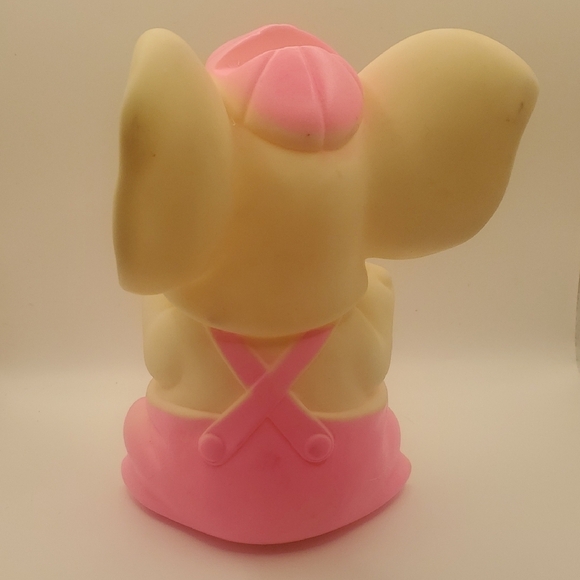 Vintage Sanitoy Rubber Pink White Elephant Squeaker Toy, 7 5/8" - Picture 4 of 7